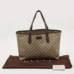 مملوكة مسبقًا حقيبة تسوق يد بسحاب غوتشي كانفاس GG سوبريم بني/بيج