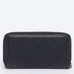 Pre Owned Gucci Navy Blue Guccissima Leather Sukey Zip Around Wallet