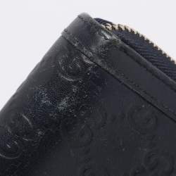 Pre Owned Gucci Navy Blue Guccissima Leather Sukey Zip Around Wallet