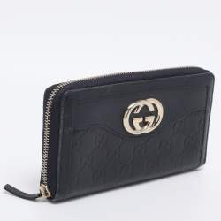 Pre Owned Gucci Navy Blue Guccissima Leather Sukey Zip Around Wallet