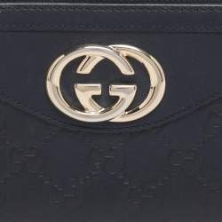 Pre Owned Gucci Navy Blue Guccissima Leather Sukey Zip Around Wallet
