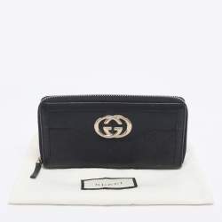 Pre Owned Gucci Navy Blue Guccissima Leather Sukey Zip Around Wallet