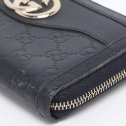 Pre Owned Gucci Navy Blue Guccissima Leather Sukey Zip Around Wallet