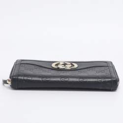 Pre Owned Gucci Navy Blue Guccissima Leather Sukey Zip Around Wallet
