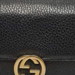 Pre Owned Gucci Black Leather Interlocking G Wallet On Chain