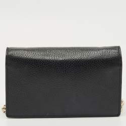Pre Owned Gucci Black Leather Interlocking G Wallet On Chain