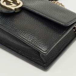 Pre Owned Gucci Black Leather Interlocking G Wallet On Chain