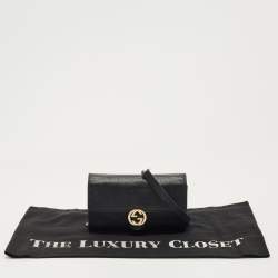Pre Owned Gucci Black Leather Interlocking G Wallet On Chain