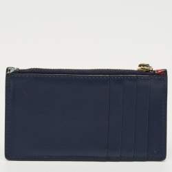 Pre Owned Gucci Navy Blue Leather Ghost Coin Zip Card Holder