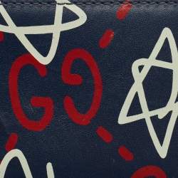 Pre Owned Gucci Navy Blue Leather Ghost Coin Zip Card Holder