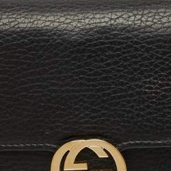 Pre Owned Gucci Black Leather Interlocking G Dollar Chain Wallet
