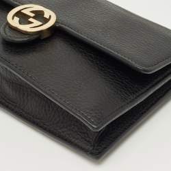 Pre Owned Gucci Black Leather Interlocking G Dollar Chain Wallet