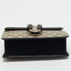 Pre Owned Gucci Beige/Black GG Supreme Canvas and Suede Small Dionysus Shoulder Bag