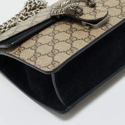 Pre Owned Gucci Beige/Black GG Supreme Canvas and Suede Small Dionysus Shoulder Bag