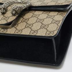 Pre Owned Gucci Beige/Black GG Supreme Canvas and Suede Small Dionysus Shoulder Bag