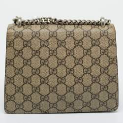 Pre Owned Gucci Beige/Black GG Supreme Canvas and Suede Small Dionysus Shoulder Bag