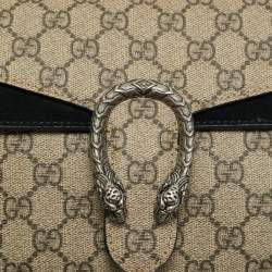 Pre Owned Gucci Beige/Black GG Supreme Canvas and Suede Small Dionysus Shoulder Bag