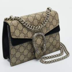 Pre Owned Gucci Beige/Black GG Supreme Canvas and Suede Small Dionysus Shoulder Bag