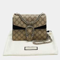 Pre Owned Gucci Beige/Black GG Supreme Canvas and Suede Small Dionysus Shoulder Bag
