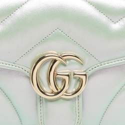 Pre Owned Gucci Green Iridescent Matelassé Leather Medium GG Marmont Shoulder Bag