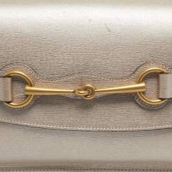 Pre Owned Gucci Metallic Beige Leather Bright Bit Clutch
