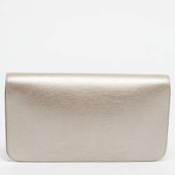 Pre Owned Gucci Metallic Beige Leather Bright Bit Clutch