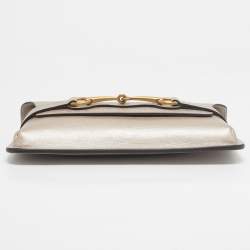 Pre Owned Gucci Metallic Beige Leather Bright Bit Clutch