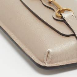 Pre Owned Gucci Metallic Beige Leather Bright Bit Clutch