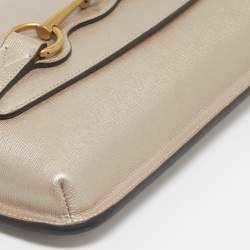 Pre Owned Gucci Metallic Beige Leather Bright Bit Clutch
