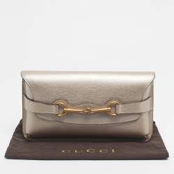Pre Owned Gucci Metallic Beige Leather Bright Bit Clutch