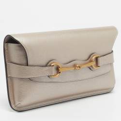 Pre Owned Gucci Metallic Beige Leather Bright Bit Clutch