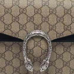 Pre Owned Gucci Beige/Black GG Supreme Canvas and Suede Small Dionysus Shoulder Bag