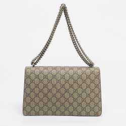 Pre Owned Gucci Beige/Black GG Supreme Canvas and Suede Small Dionysus Shoulder Bag
