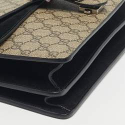 Pre Owned Gucci Beige/Black GG Supreme Canvas and Suede Small Dionysus Shoulder Bag