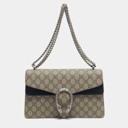 Pre Owned Gucci Beige/Black GG Supreme Canvas and Suede Small Dionysus Shoulder Bag