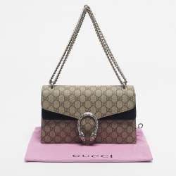 Pre Owned Gucci Beige/Black GG Supreme Canvas and Suede Small Dionysus Shoulder Bag