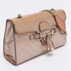 Pre Owned Gucci Beige Guccissima Patent Leather Medium Emily Chain Shoulder Bag