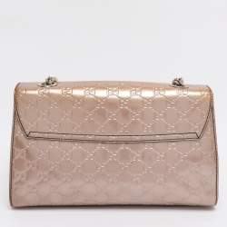 Pre Owned Gucci Beige Guccissima Patent Leather Medium Emily Chain Shoulder Bag