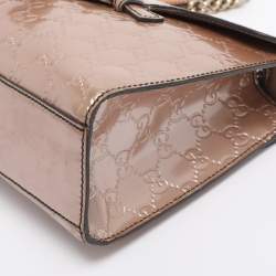 Pre Owned Gucci Beige Guccissima Patent Leather Medium Emily Chain Shoulder Bag
