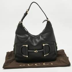 Pre Owned Gucci Black Leather Small Web Horsebit Heritage Hobo