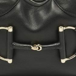 Pre Owned Gucci Black Leather Small Web Horsebit Heritage Hobo