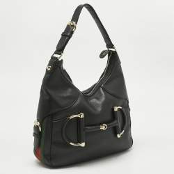Pre Owned Gucci Black Leather Small Web Horsebit Heritage Hobo