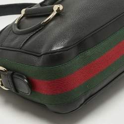 Pre Owned Gucci Black Leather Small Web Horsebit Heritage Hobo