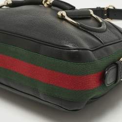 Pre Owned Gucci Black Leather Small Web Horsebit Heritage Hobo