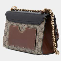 Pre Owned Gucci Beige Brown Small GG Supreme Padlock Crossbody