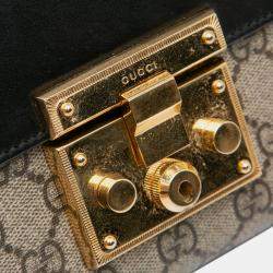 Pre Owned Gucci Beige Brown Small GG Supreme Padlock Crossbody