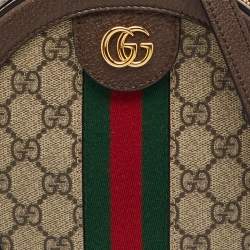Pre Owned Gucci Brown/Beige GG Supreme Canvas and Leather Mini Ophidia Round Bag