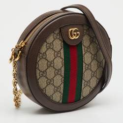 Pre Owned Gucci Brown/Beige GG Supreme Canvas and Leather Mini Ophidia Round Bag