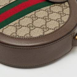 Pre Owned Gucci Brown/Beige GG Supreme Canvas and Leather Mini Ophidia Round Bag
