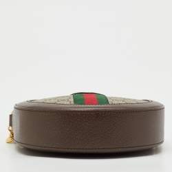 Pre Owned Gucci Brown/Beige GG Supreme Canvas and Leather Mini Ophidia Round Bag